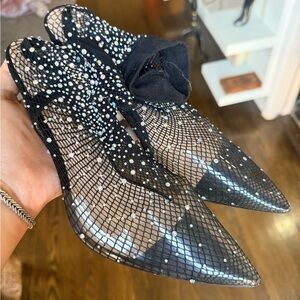 Fashion Nova Black Mesh Heels with Rhinestones